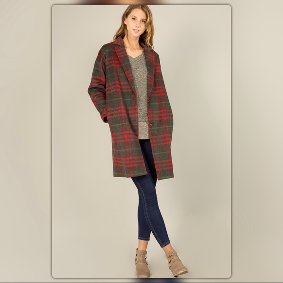 Red and Gray Plaid Winter City Coat - Picture 1 of 3